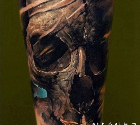 风霜蚀骨，手臂d逼真骷髅头纹身