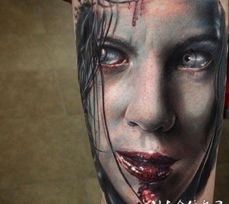 泣血女神,手臂诡异女郎肖像纹身