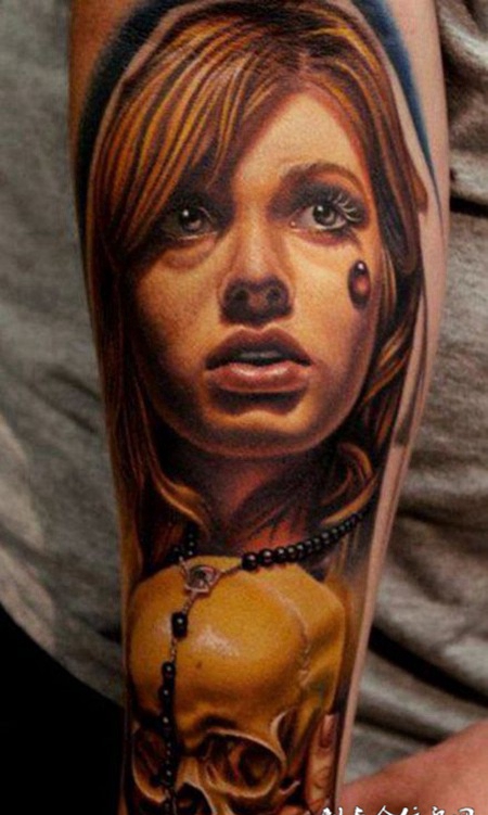 女神之泪,手臂哭泣女神肖像彩绘纹身