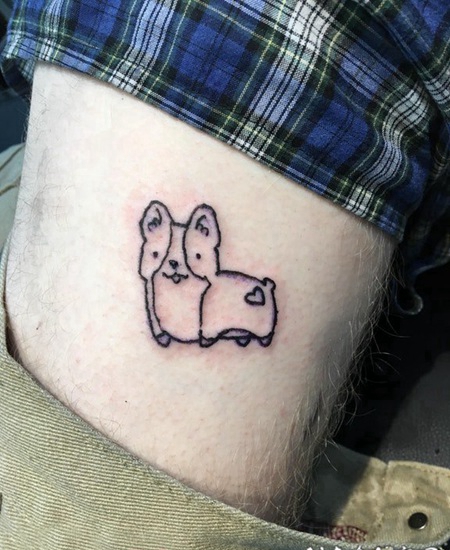 小狗纹身图片 男生大腿上极简的小狗纹身图片