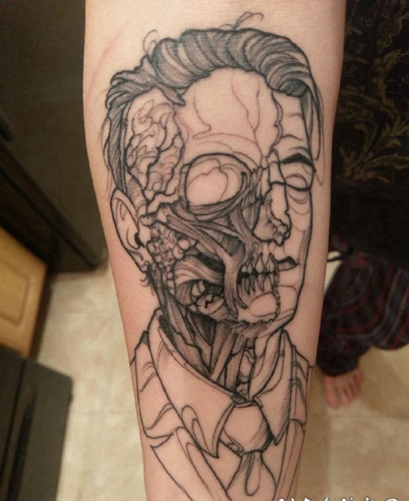 恐怖纹身 女生手臂上黑灰的恐怖纹身图片