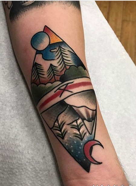 风景纹身 男生手臂上风景和几何纹身图片