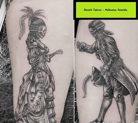 骷髅和人物纹身图案 女生小腿上骷髅和人物纹身图片