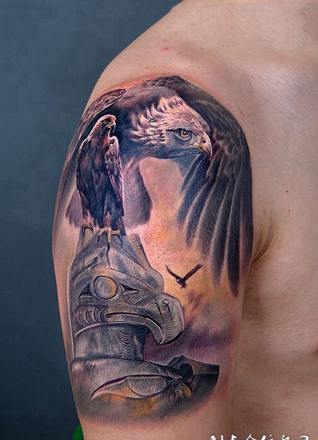 印第安之魂，手臂霸气的老鹰彩绘纹身