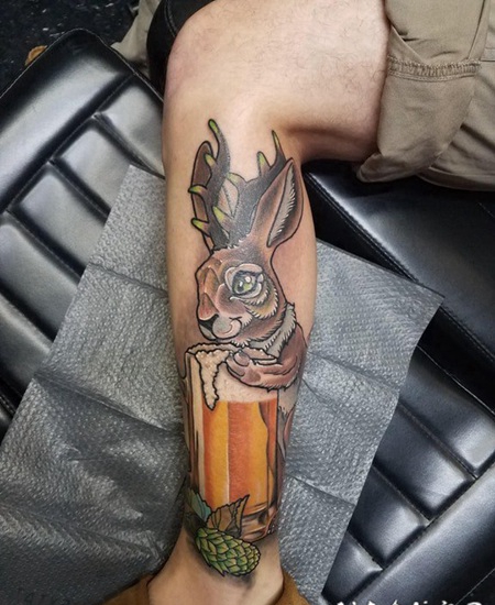 麋鹿纹身图案男 男生小腿上彩绘麋鹿纹身图片