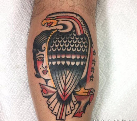 老鹰和女人纹身图案 男生手臂上老鹰和女人纹身图片