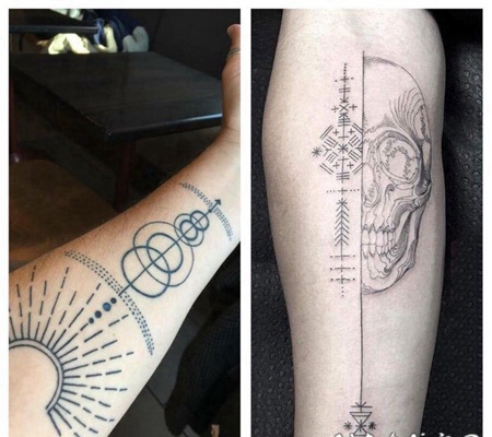 线条纹身 男生手臂上小清新线条纹身图片