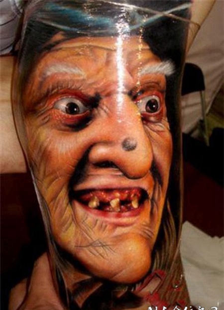 欧美黑童话，手臂逼真的巫婆肖像纹身