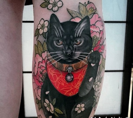 小猫咪纹身 彩绘纹身素描小清新猫咪纹身图案