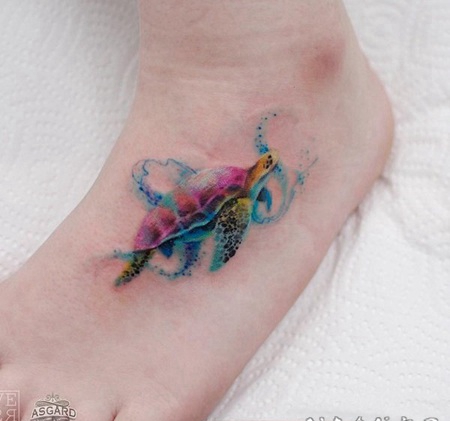 乌龟纹身图案 彩色渐变纹身素描乌龟纹身图案