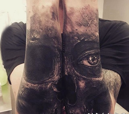 纹身骷髅头 黑灰纹身点刺技巧骷髅头纹身图案