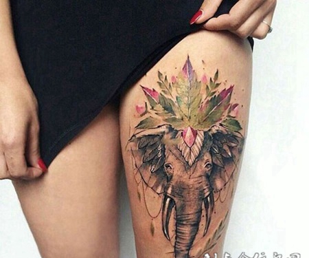 自然的馈赠，腿部大象个性纹身