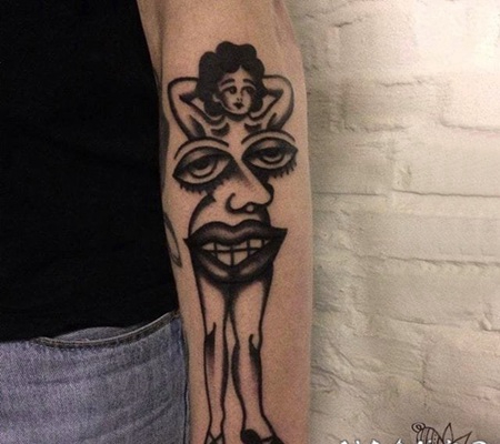 人物肖像纹身 简单线条纹身黑色人物纹身图案