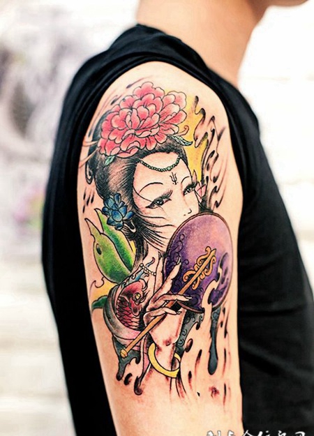 闭月羞花古风美女肖像纹身