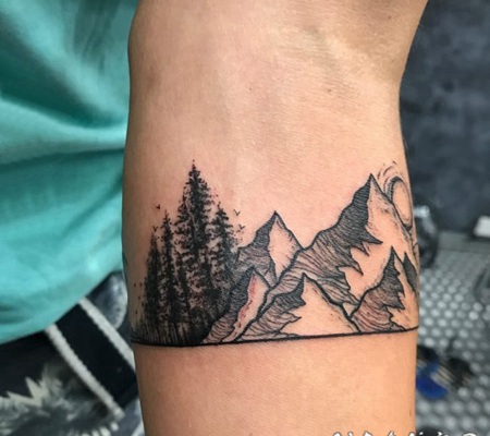 臂环纹身图案 手臂上黑灰纹身点刺技巧臂环纹身图案