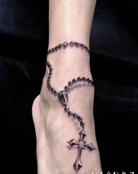 水晶般的爱恋,女神水晶十字架脚链纹身