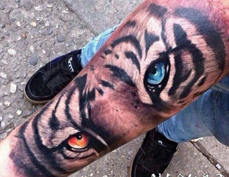王者的凝视，霸气手臂虎头纹身