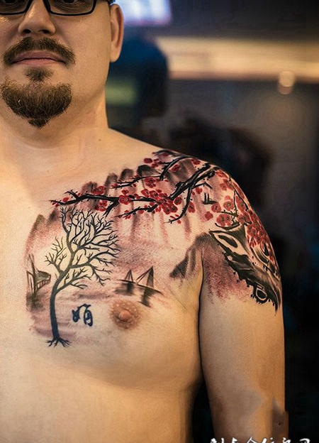 梅花香自苦寒来，半甲中国风纹身