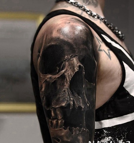 写实主义逼真骷髅手臂纹身