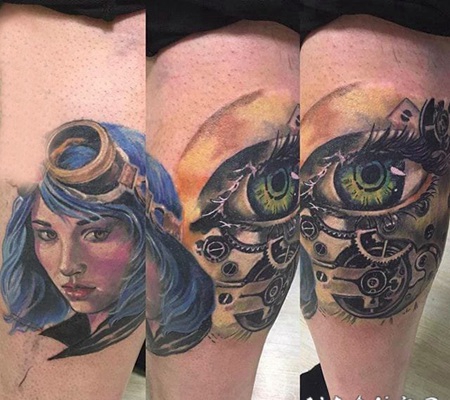 线条素描创意经典复古机械齿轮纹身图案