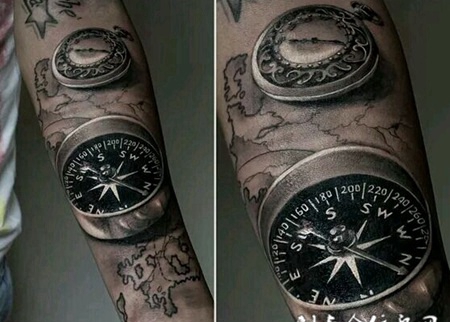 手臂d指南针刺青图片