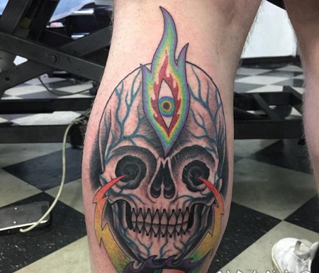 骷髅小腿纹身 男生小腿上骷髅纹身图片