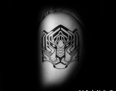 黑色线条素描点刺技巧几何元素霸气老虎动物纹身图案