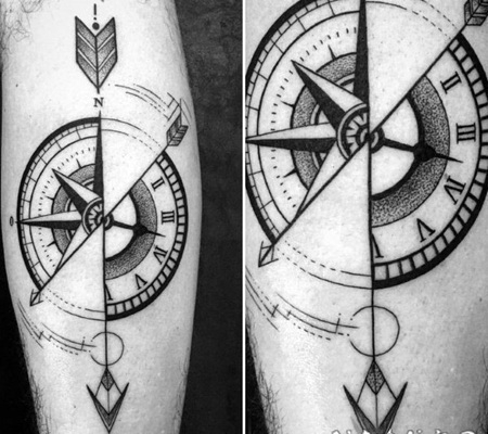 黑色线条素描文艺唯美经典复古指南针古典纹身图案