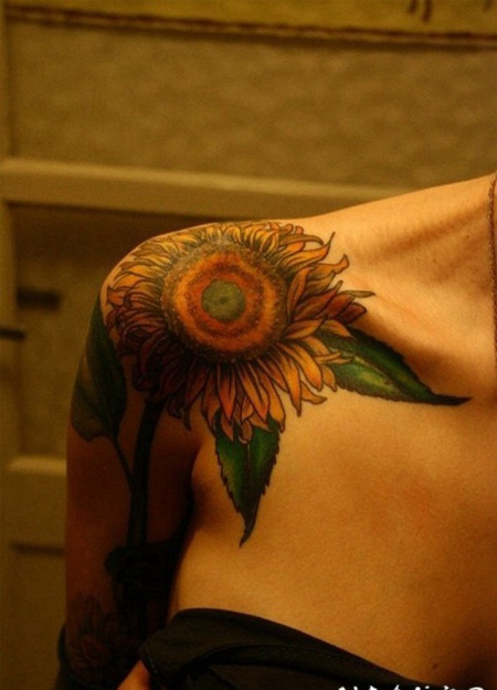 彩绘水彩素描创意文艺小清新精美向日葵纹身图案