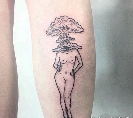 黑色线条创意文艺精美抽象性感女郎纹身图案