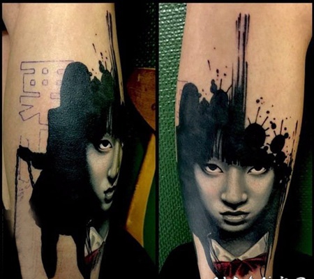 创意精美的日本经典女生肖像纹身图案