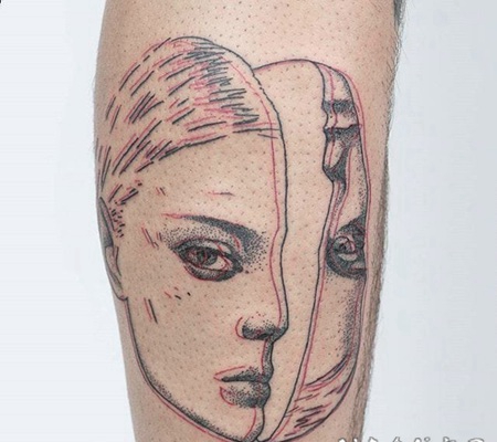 黑色线条素描创意精美别致的抽象肖像纹身图案