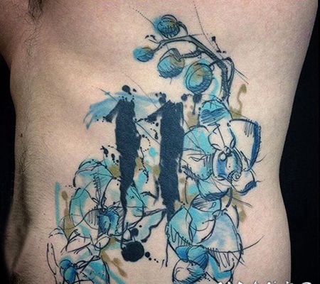 彩绘水彩素描创意文艺唯美精致花朵纹身图案