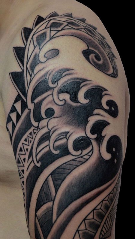 手臂毛利海浪图腾纹身图案