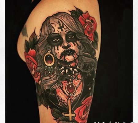彩绘水彩素描的创意恐怖抽象人物纹身图案