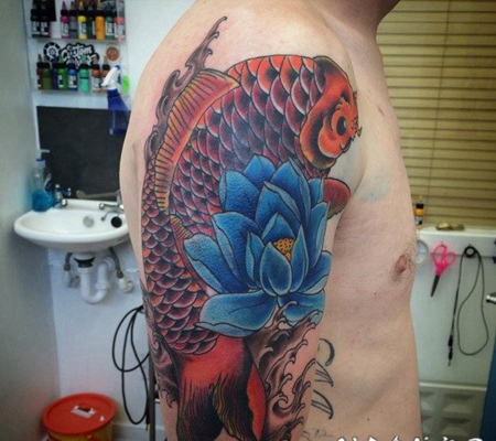 霸气精致的创意日本经典元素锦鲤纹身图案