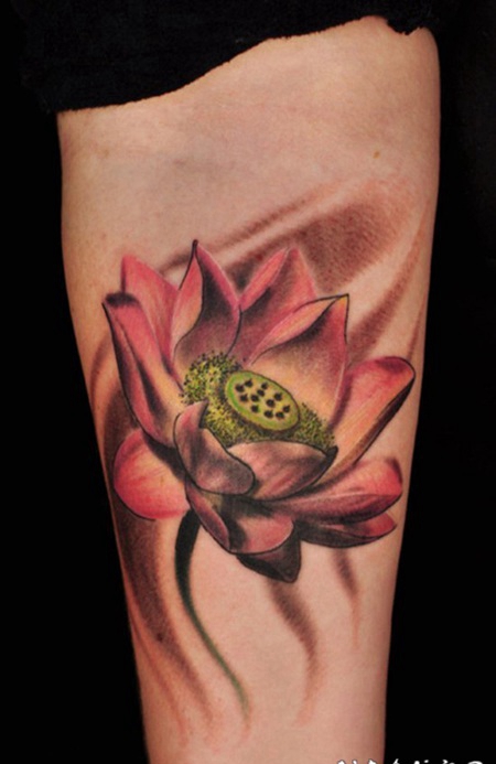 关于唯美的彩绘抽象线条植物莲花纹身图案