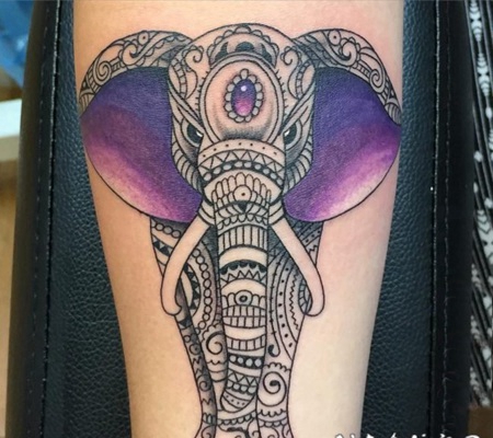 创意个性的唯美花纹民族风味动物大象纹身图案