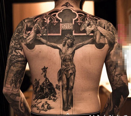 关于宗教的黑灰点刺人物肖像耶稣纹身图案