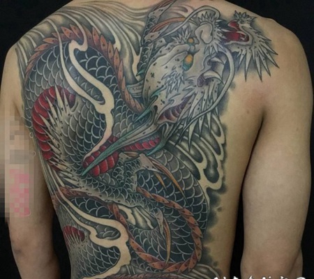 彩绘水彩素描创意日本黑帮元素图腾霸气纹身图案