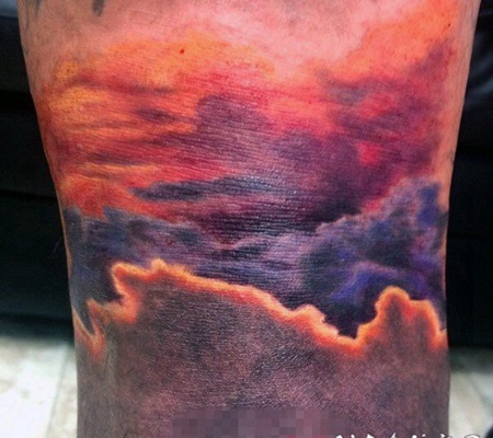 关于天空的彩绘渐变抽象线条风景纹身图案