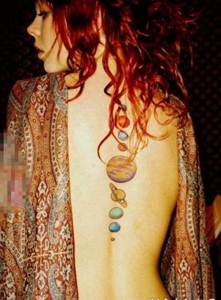 关于太阳系彩绘几何圆形线条星球纹身图案