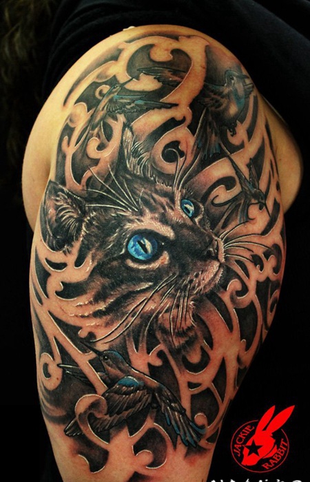 关于猫的创意个性素描抽象纹身图案