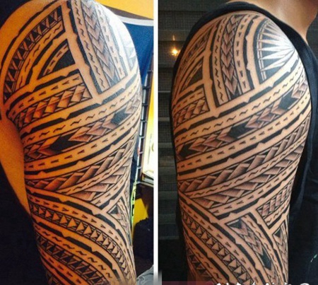 黑色线条素描点刺技巧霸气花臂纹身图案