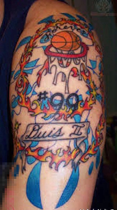 关于篮球的黑色素描点刺技巧创意篮球纹身图案
