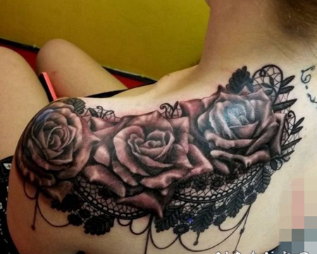 个性蕾丝花边植物素材简单线条花朵纹身图案