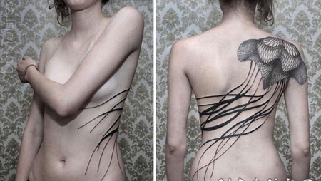 黑色线条创意设计几何元素纹身图案