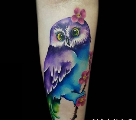 特别的小动物简单线条猫头鹰纹身图案