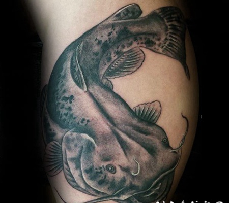 个性小动物抽象线条鲶鱼纹身图案