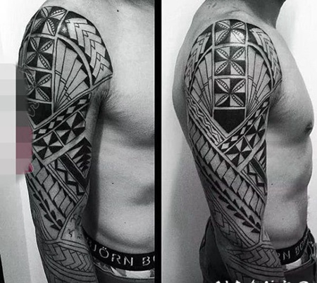 1黑白灰风格几何元素简约线条满臂花臂纹身图案大全